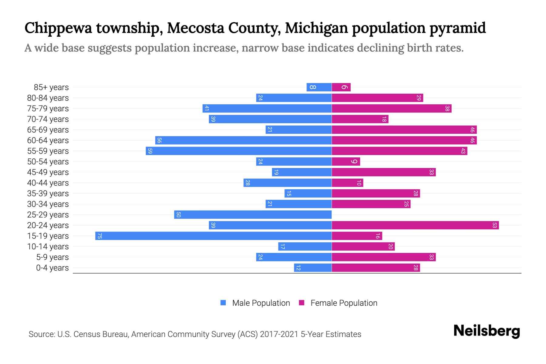 Chippewa township, Mecosta County, Michigan Population by Age 2023