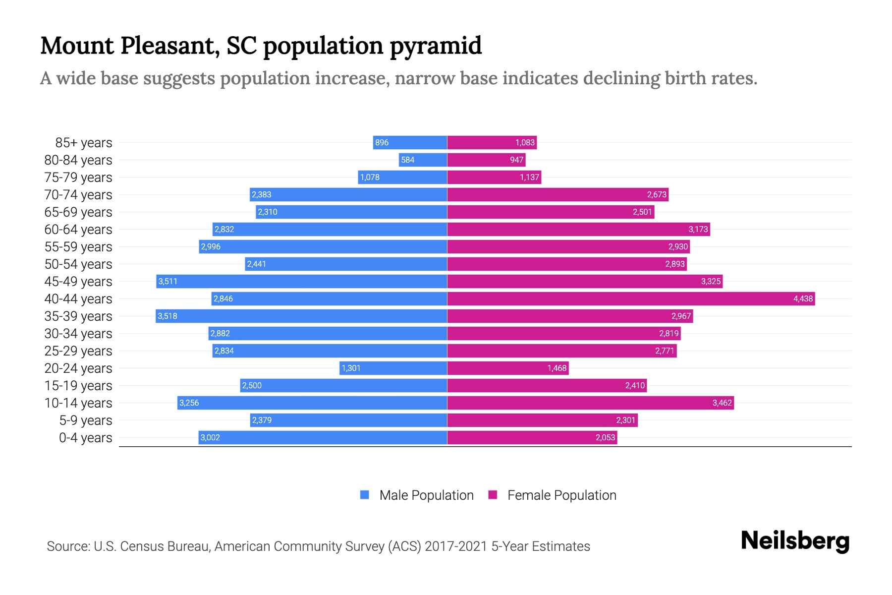Dataset for Mount Pleasant, SC Population Pyramid Dataset Age Groups